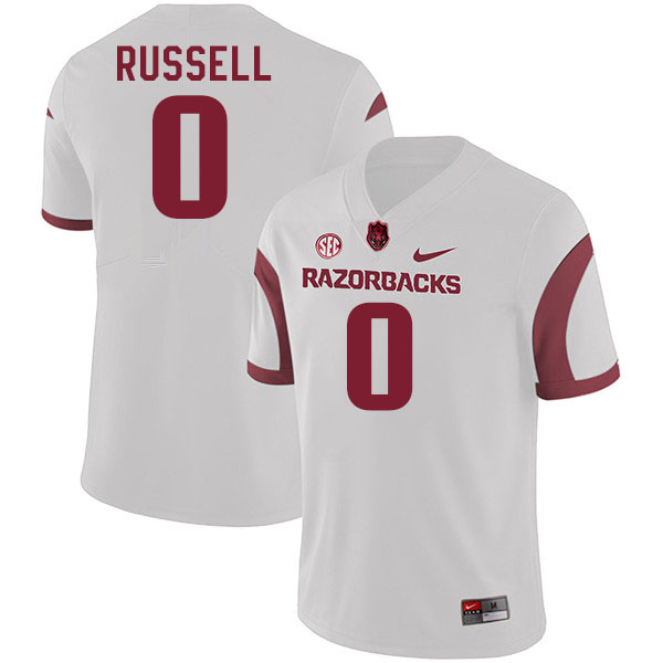 Men #0 Braylen Russell Arkansas Razorbacks College Football Jerseys Stitched-White